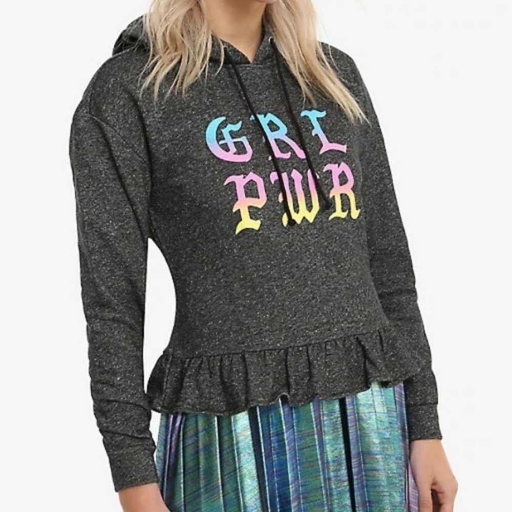 Grl Pwr Girls crop pullover hoodie drawstring hood‎